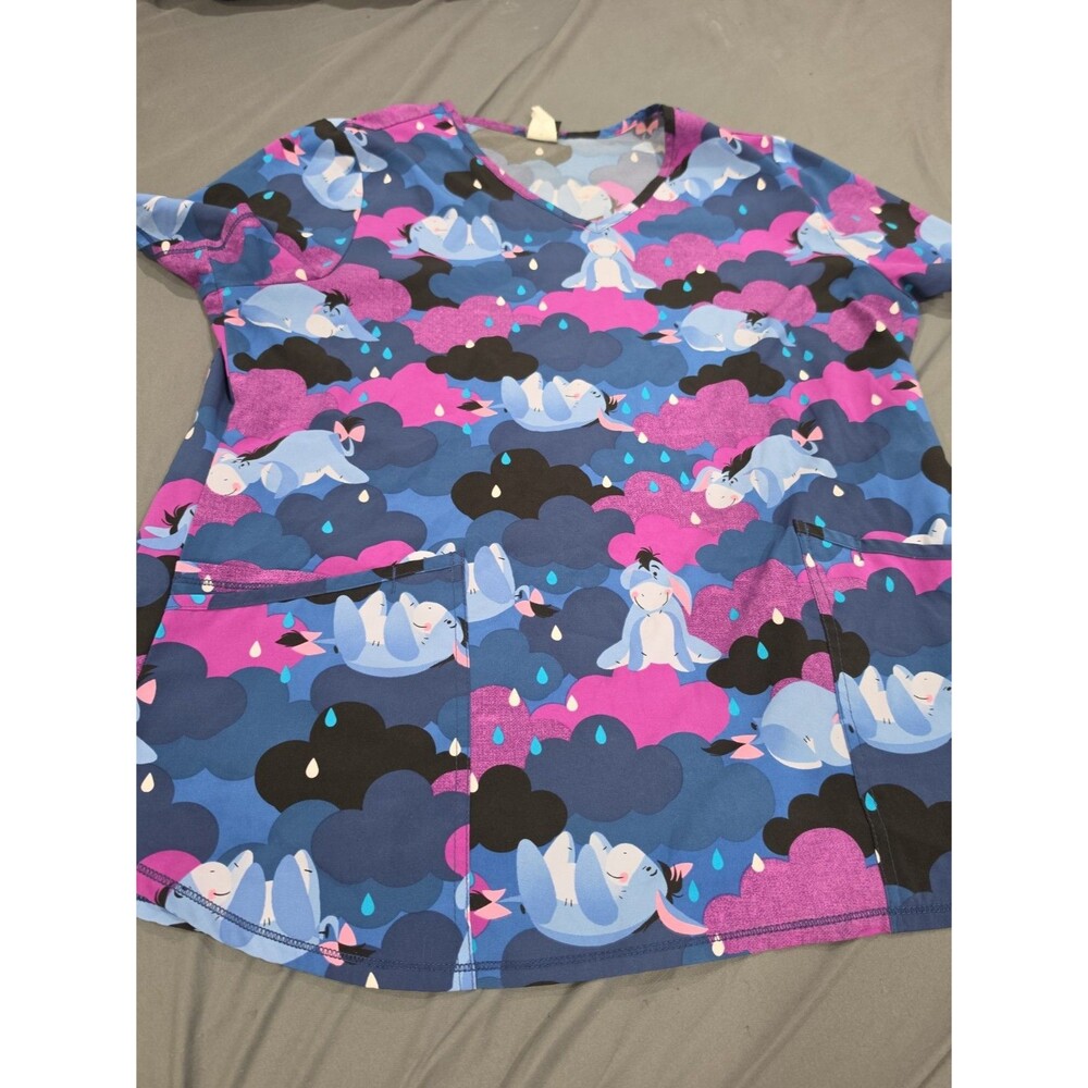 Disney Eeyore Scrub Top Women's Medium V-Neck Comfortable Medical Wear Blue #109